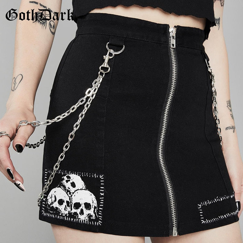 Zipper Chain Patchwork Sexy Skirt Fashion